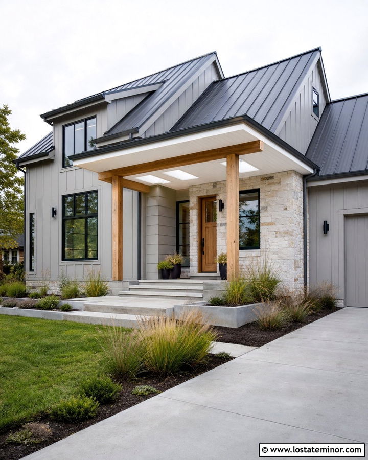 Dove Grey Contemporary House With Skylight Porch Ceiling - 30 Dove Grey House Design With Porch Ceiling Ideas