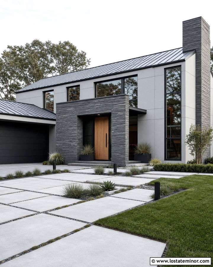 Dove Grey Contemporary House With Slate Stone - 30 Dove Grey House Design With Stone Accents Ideas