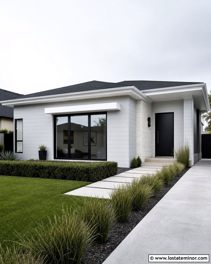 Dove Grey Contemporary House With White Awning - 30 Dove Grey House Design With Awning Ideas