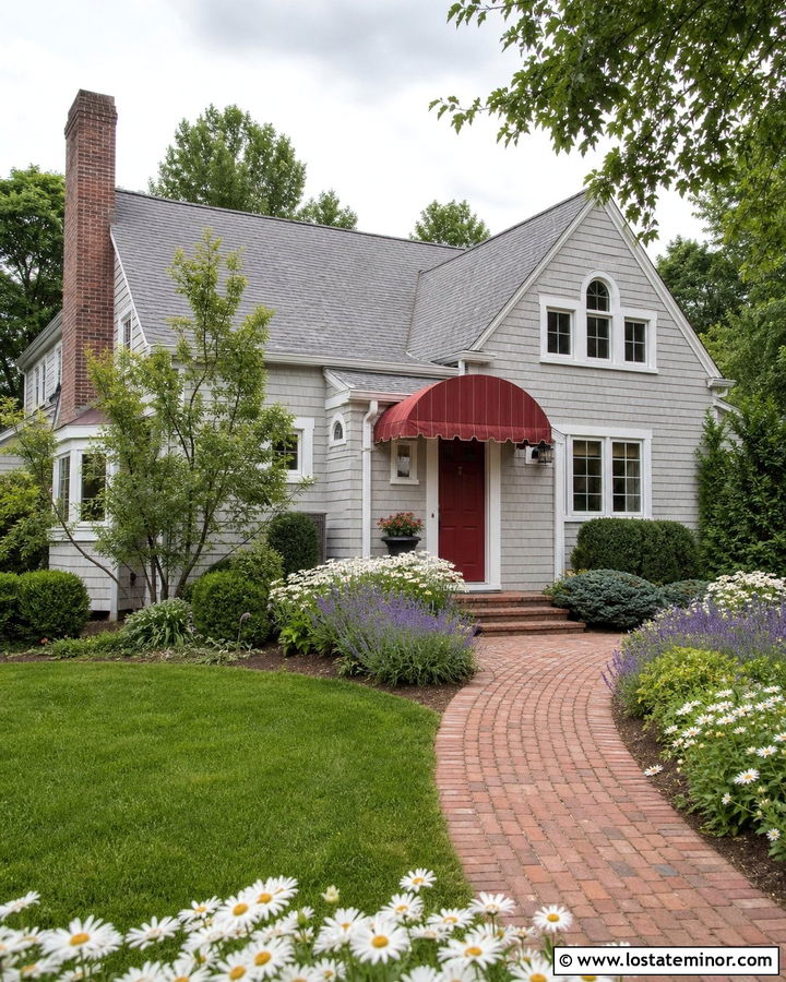 Dove Grey Cottage House With Red Awning - 30 Dove Grey House Design With Awning Ideas