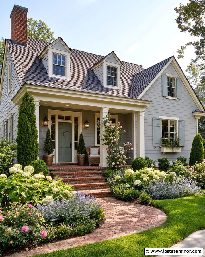 Dove Grey Cottage With Brick Porch - 30 Dove Grey House Design With Front Porch Ideas