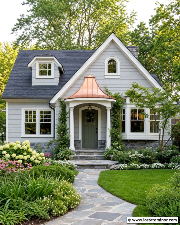 Dove Grey Cottage With Copper Portico - 30 Dove Grey House Design With Portico Ideas