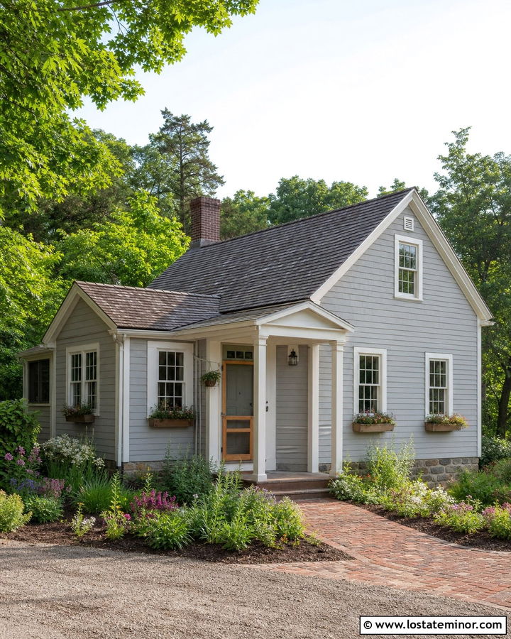 Dove Grey Cottage With Natural Wood Screen Door - 30 Dove Grey House Design With Screen Door Ideas