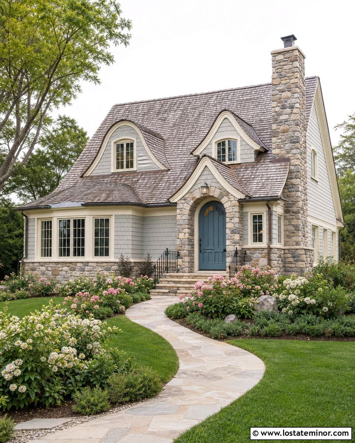 Dove Grey Cottage With Rough Stone Wainscoting - 30 Dove Grey House Design With Wainscoting Ideas