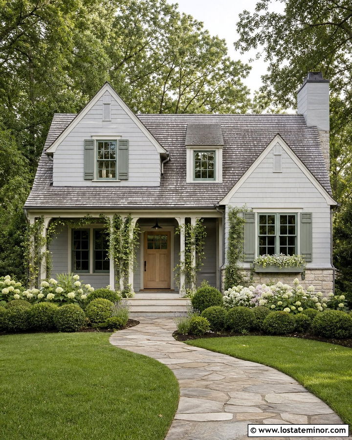 Dove Grey Cottage With Sage Window Frames - 30 Dove Grey House Design With Window Frames Ideas