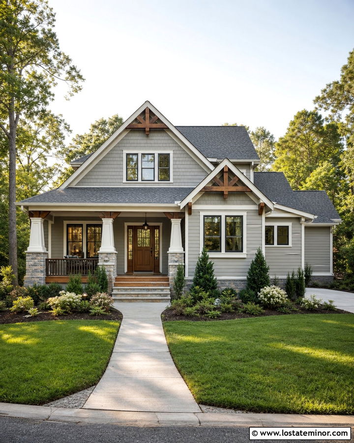 Dove Grey Craftsman Bungalow With Shingles - 30 Dove Grey House Design With Shingles Ideas