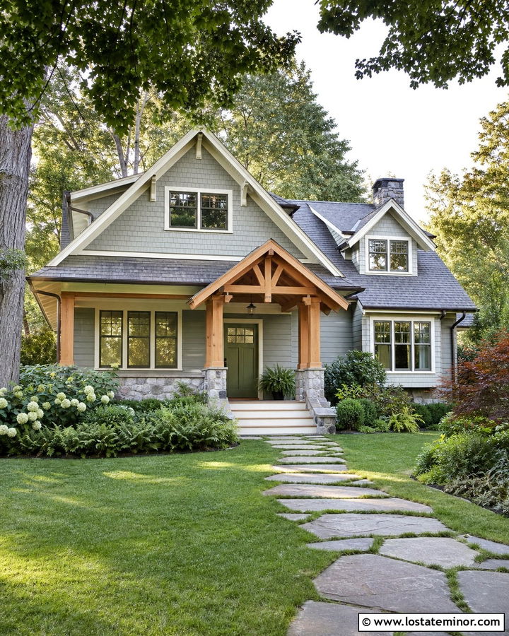 Dove Grey Craftsman House With Cedar Awning - 30 Dove Grey House Design With Awning Ideas
