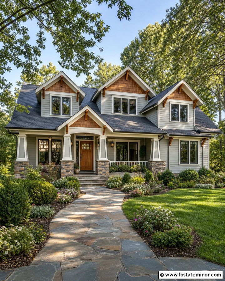 Dove Grey Craftsman House With Cedar Dormers - 30 Dove Grey House Design With Dormers Ideas