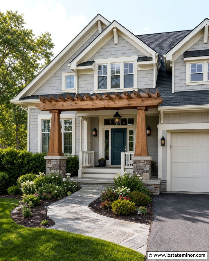 Dove Grey Craftsman House With Pergola - 30 Dove Grey House Design With Pergola Ideas