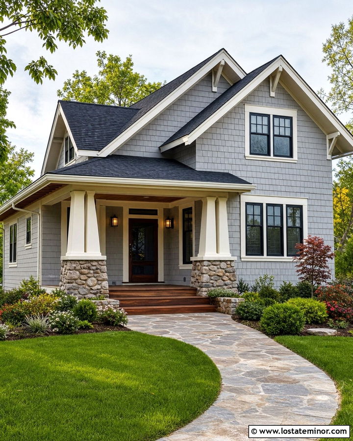 Dove Grey Craftsman With Black Screen Door - 30 Dove Grey House Design With Screen Door Ideas