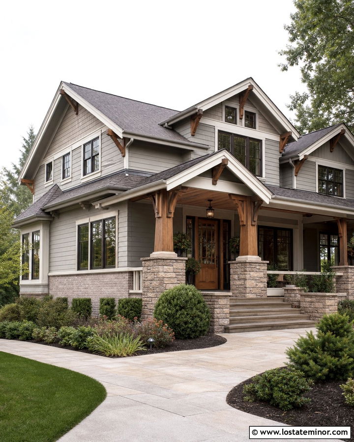 Dove Grey Craftsman With Brick And Stone Wainscoting - 30 Dove Grey House Design With Wainscoting Ideas