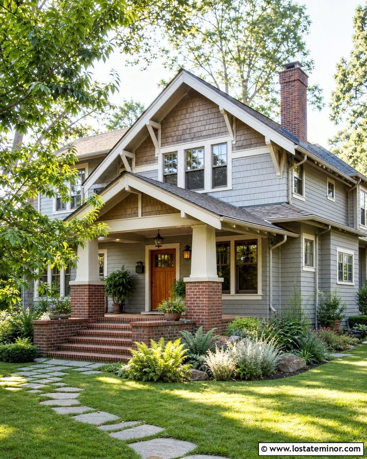 Dove Grey Craftsman With Brick - 30 Dove Grey House Design With Brick Accents Ideas