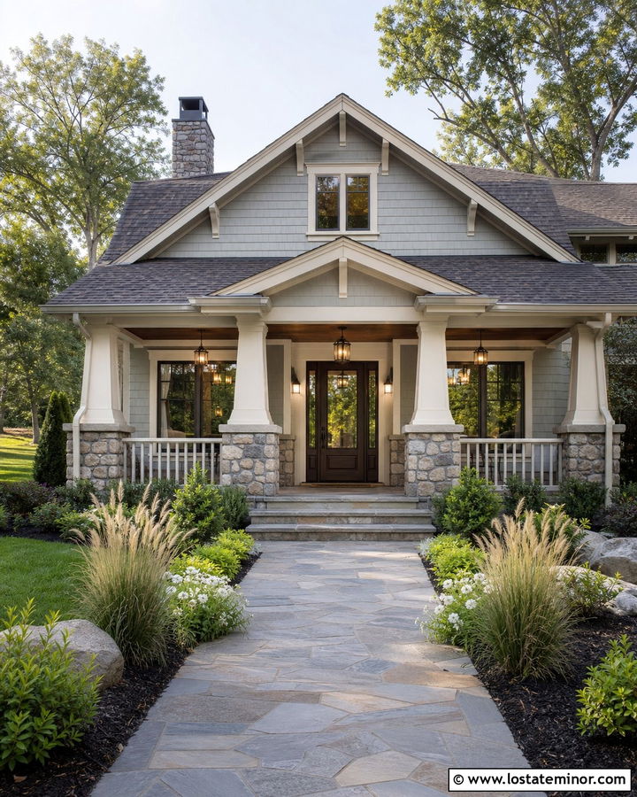 Dove Grey Craftsman With Bronze Storm Door - 30 Dove Grey House Design With Storm Door Ideas