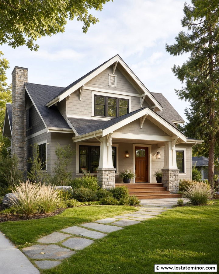 Dove Grey Craftsman With Bronze Window Frames - 30 Dove Grey House Design With Window Frames Ideas