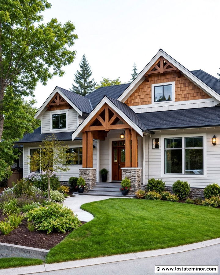 Dove Grey Craftsman With Cedar Gables - 30 Dove Grey House Design With Gables Ideas