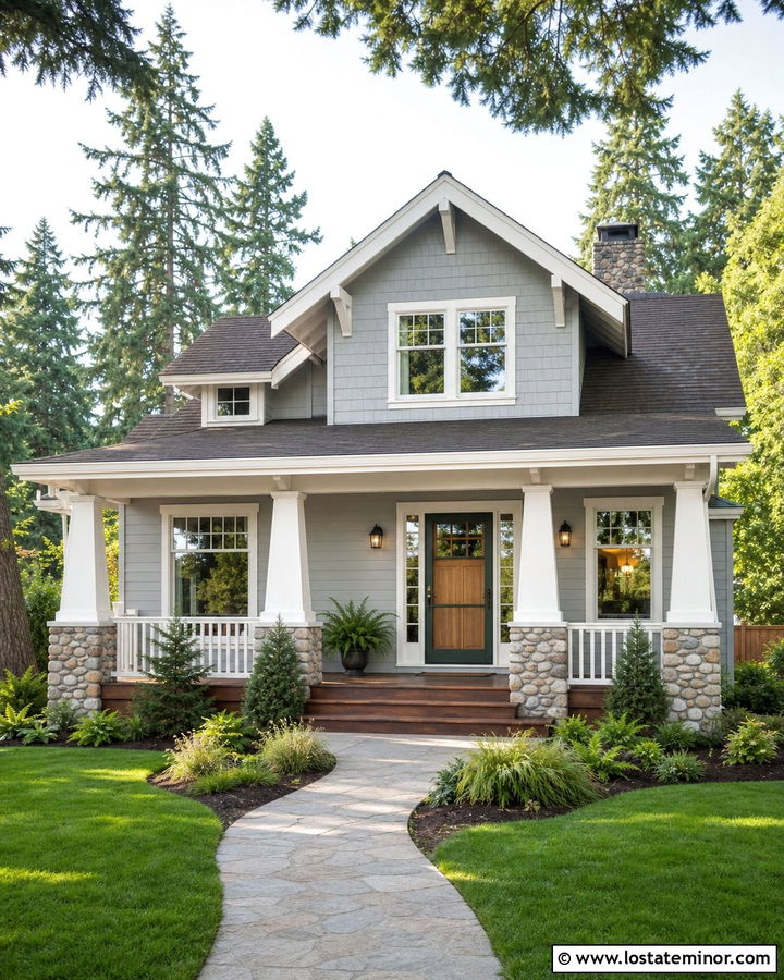 Dove Grey Craftsman With Forest Green Screen Door - 30 Dove Grey House Design With Screen Door Ideas