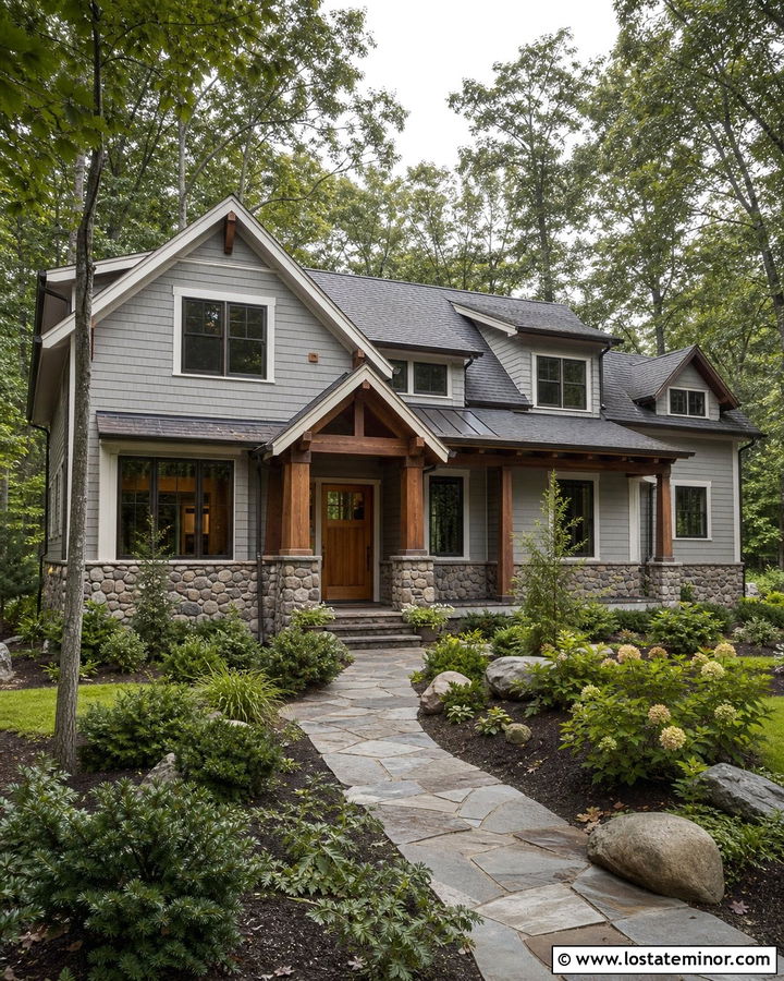 Dove Grey Craftsman With River Rock Wainscoting - 30 Dove Grey House Design With Wainscoting Ideas