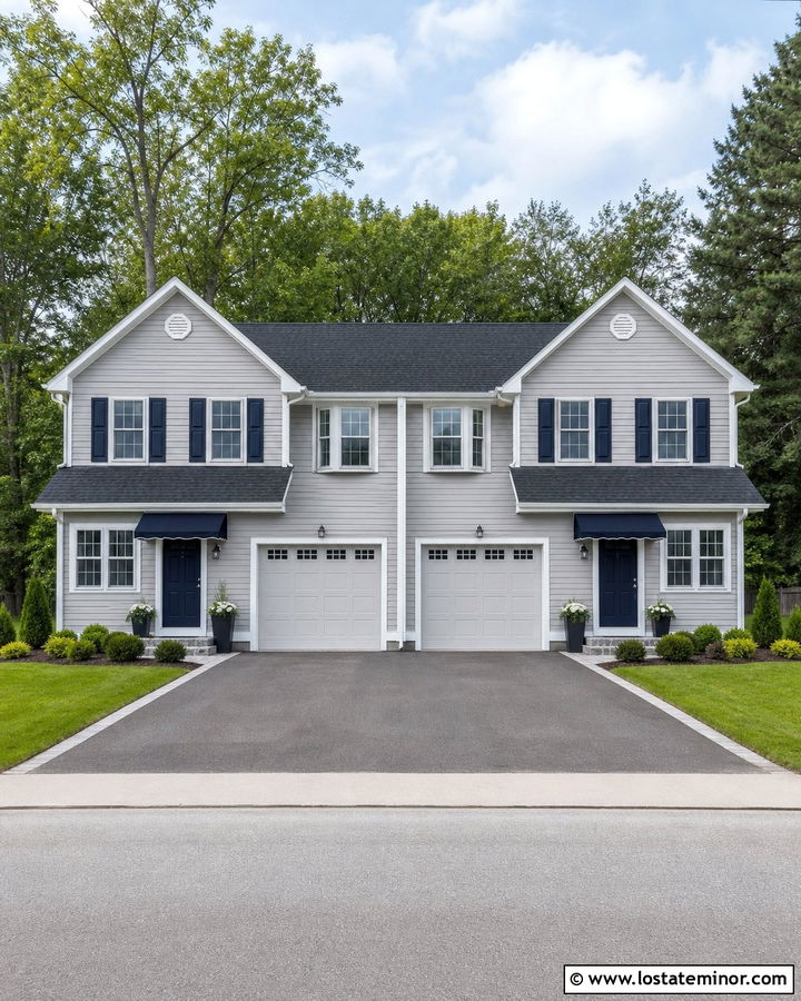 Dove Grey Duplex With Matching Awnings - 30 Dove Grey House Design With Awning Ideas