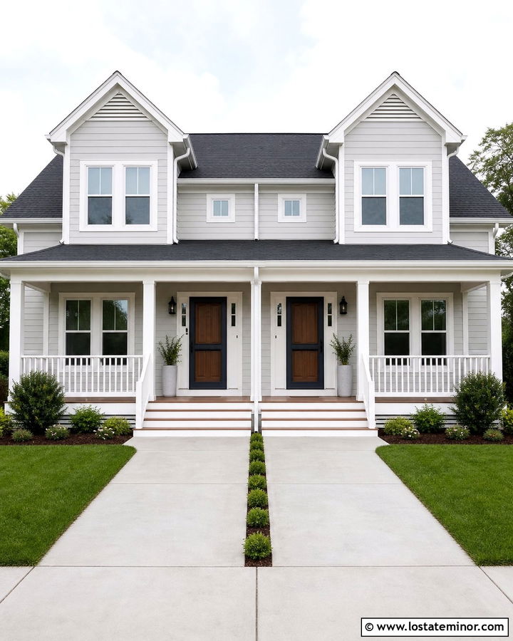 Dove Grey Duplex With Matching Screen Doors - 30 Dove Grey House Design With Screen Door Ideas