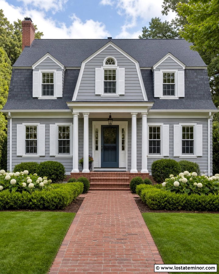 Dove Grey Dutch Colonial With Blue Storm Door - 30 Dove Grey House Design With Storm Door Ideas