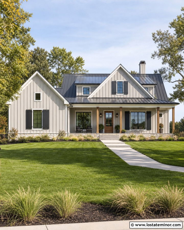 Dove Grey Farmhouse With Charcoal Shutters - 30 Dove Grey House Design With Shutters Ideas