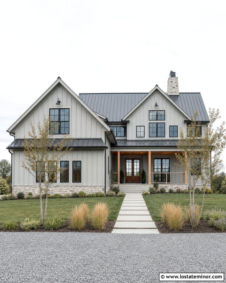 Dove Grey Farmhouse With Charcoal Window Frames - 30 Dove Grey House Design With Window Frames Ideas