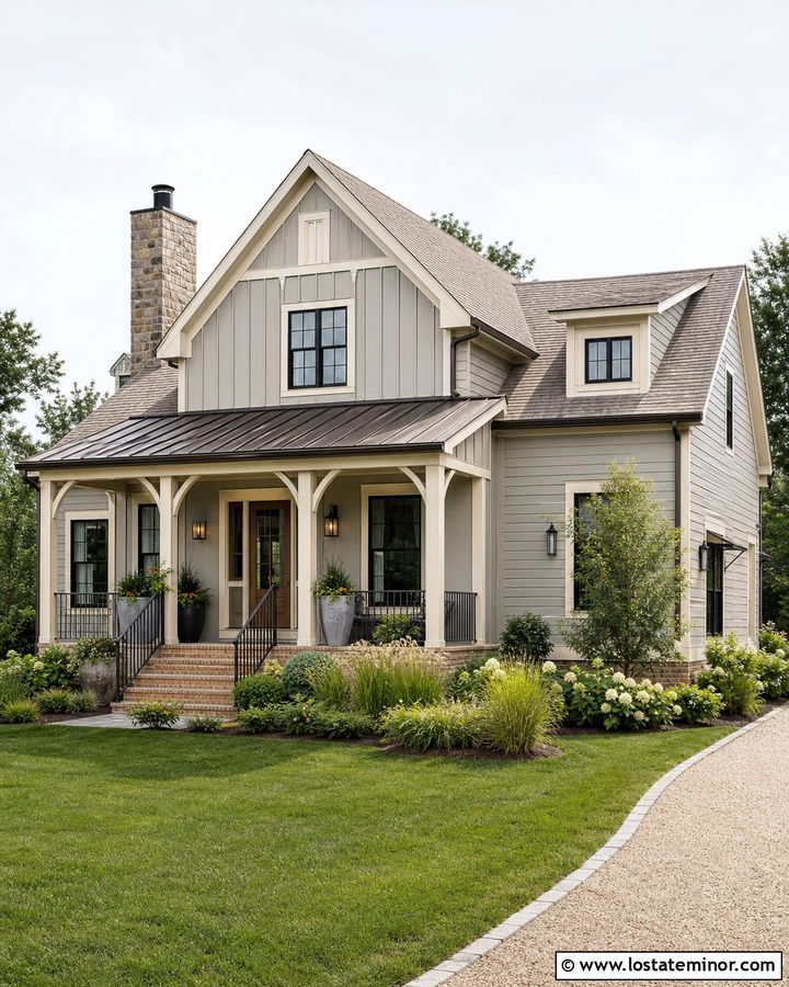 Dove Grey Farmhouse With Cream Screen Door - 30 Dove Grey House Design With Screen Door Ideas
