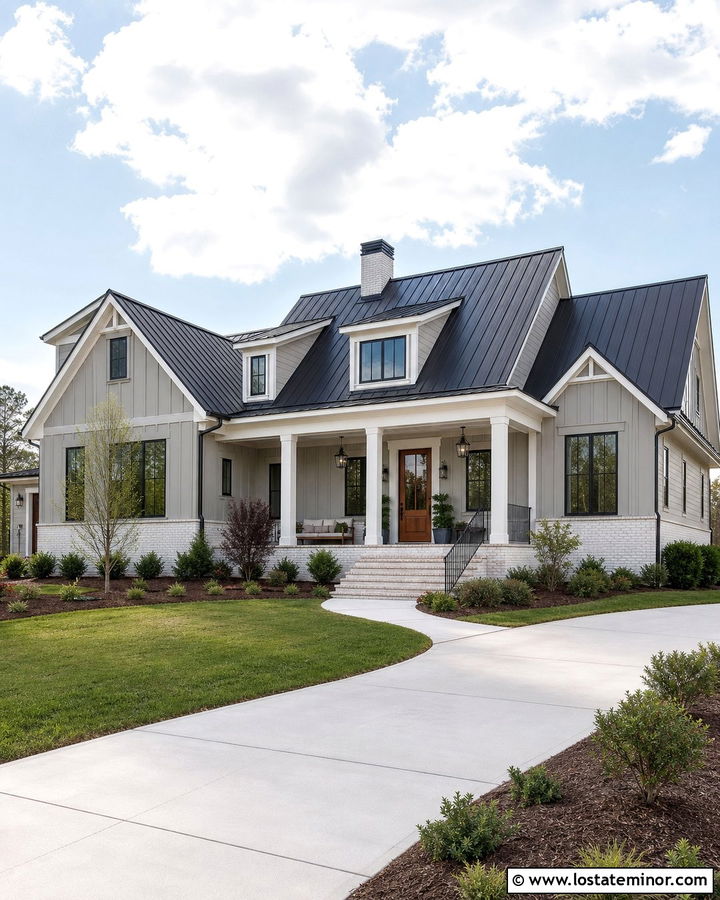 Dove Grey Farmhouse With White Brick Wainscoting - 30 Dove Grey House Design With Wainscoting Ideas