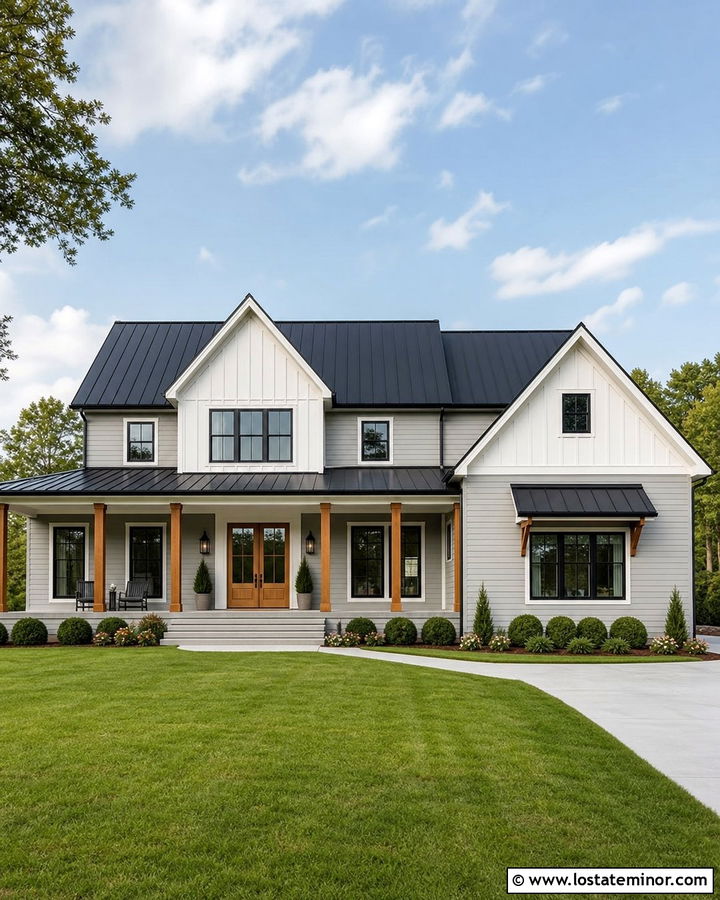 Dove Grey Farmhouse With White Gables - 30 Dove Grey House Design With Gables Ideas