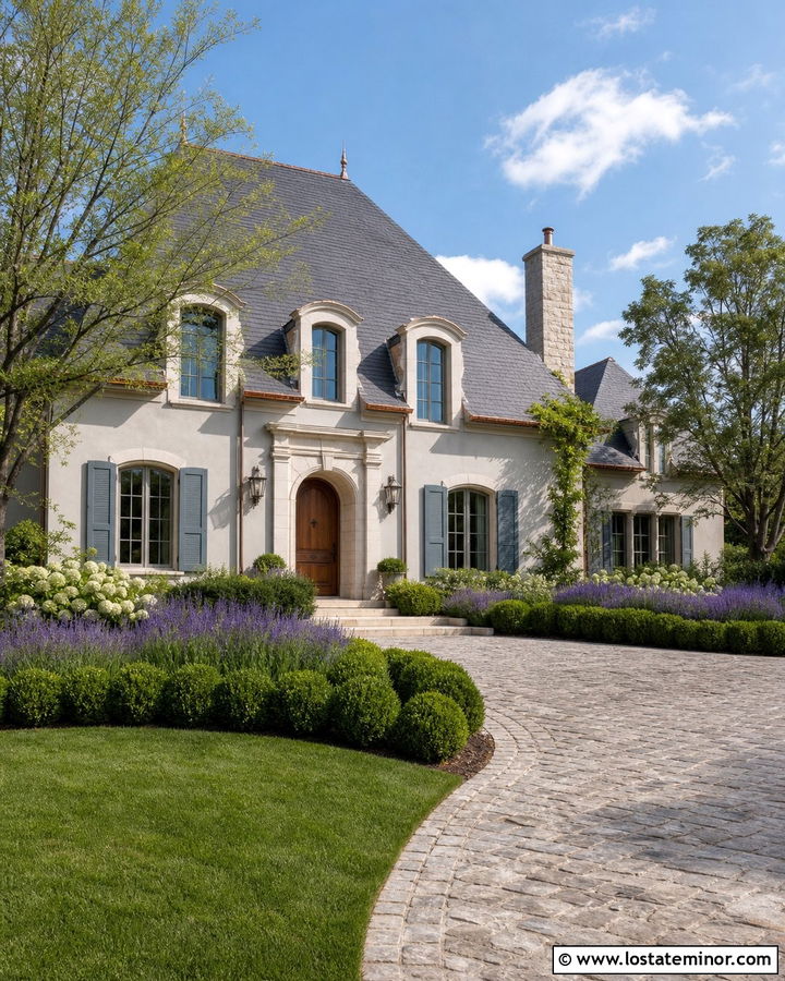 Dove Grey French Country House With Limestone - 30 Dove Grey House Design With Dormers Ideas