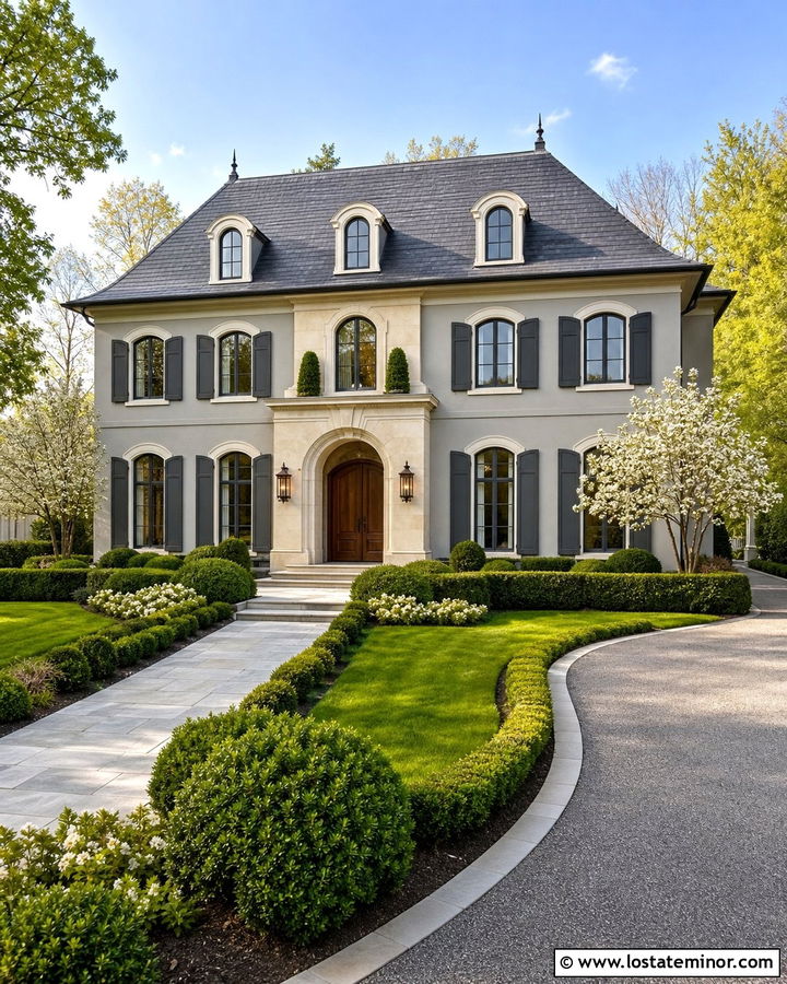 Dove Grey French House With Arched Dormers - 30 Dove Grey House Design With Dormers Ideas