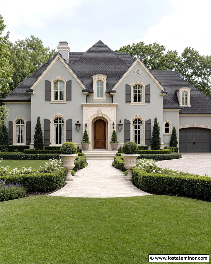 Dove Grey French House With Cream Window Frames - 30 Dove Grey House Design With Window Frames Ideas