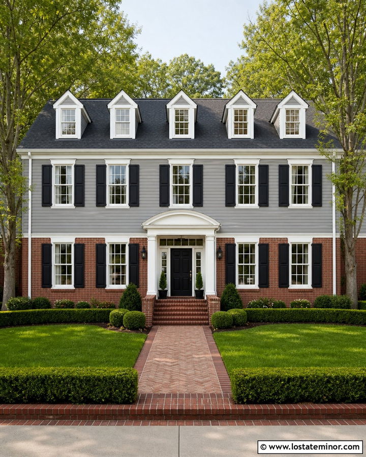 Dove Grey Georgian House With Brick Accents - 30 Dove Grey House Design With Dormers Ideas