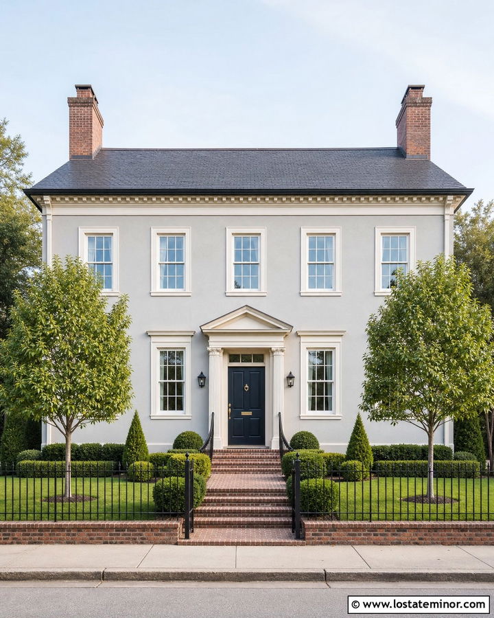 Dove Grey Georgian House With Double Chimneys - 30 Dove Grey House Design With Chimney Ideas