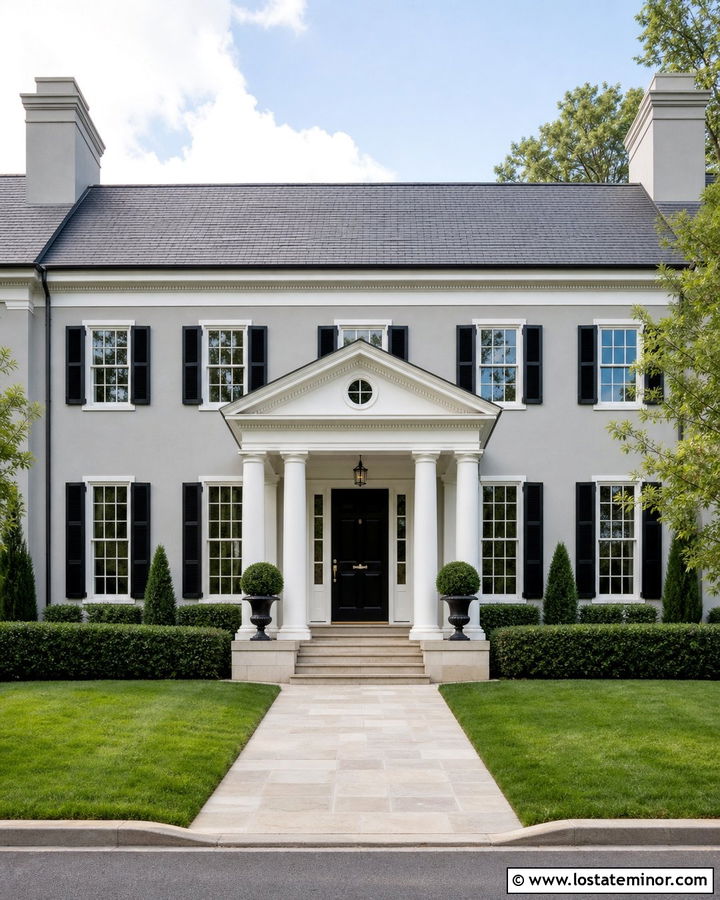 Dove Grey Georgian With Columned Portico - 30 Dove Grey House Design With Portico Ideas