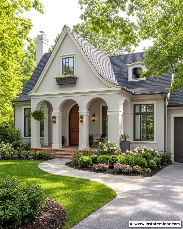 Dove Grey House With Arched Porch Columns - 30 Dove Grey House Design With Porch Columns Ideas