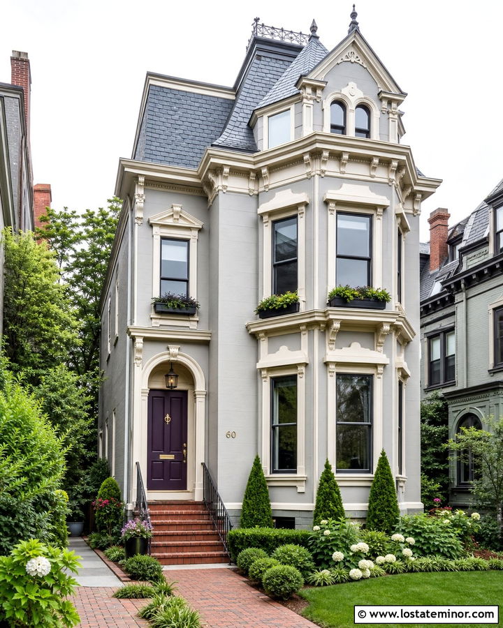 Dove Grey House With Aubergine Front Door - 30 Dove Grey House Design With Front Door Ideas