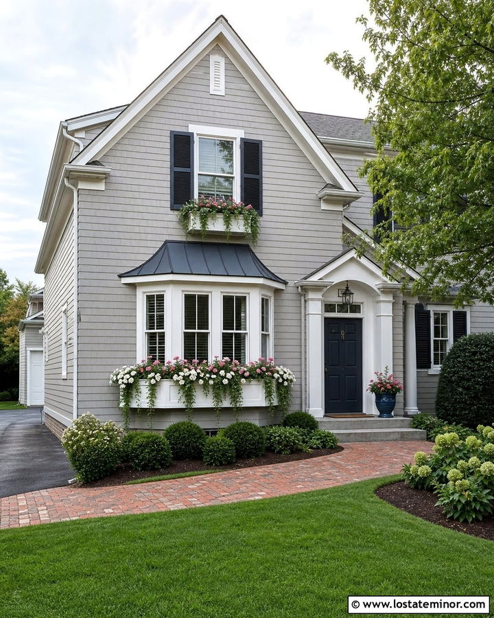 Dove Grey House With Bay Window Box - 30 Dove Grey House Design With Window Boxes Ideas