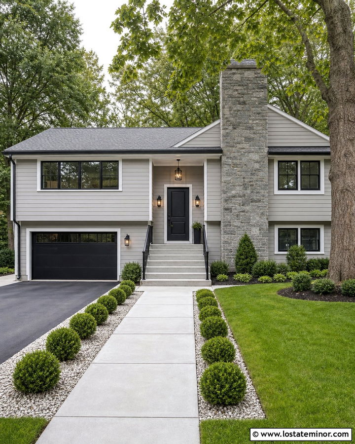 Dove Grey House With Black Door And Stone Chimney - 30 Dove Grey House Design With Chimney Ideas