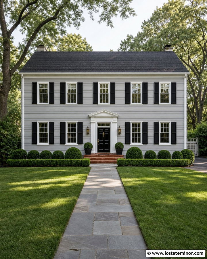 Dove Grey House With Black Front Door And Shingles - 30 Dove Grey House Design With Shingles Ideas