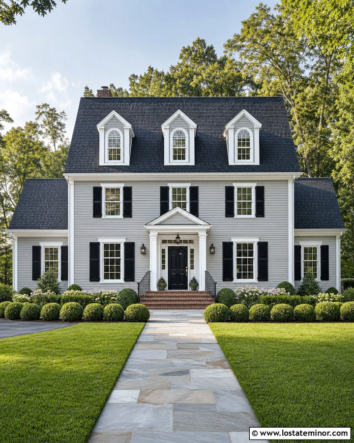 Dove Grey House With Black Front Door - 30 Dove Grey House Design With Dormers Ideas