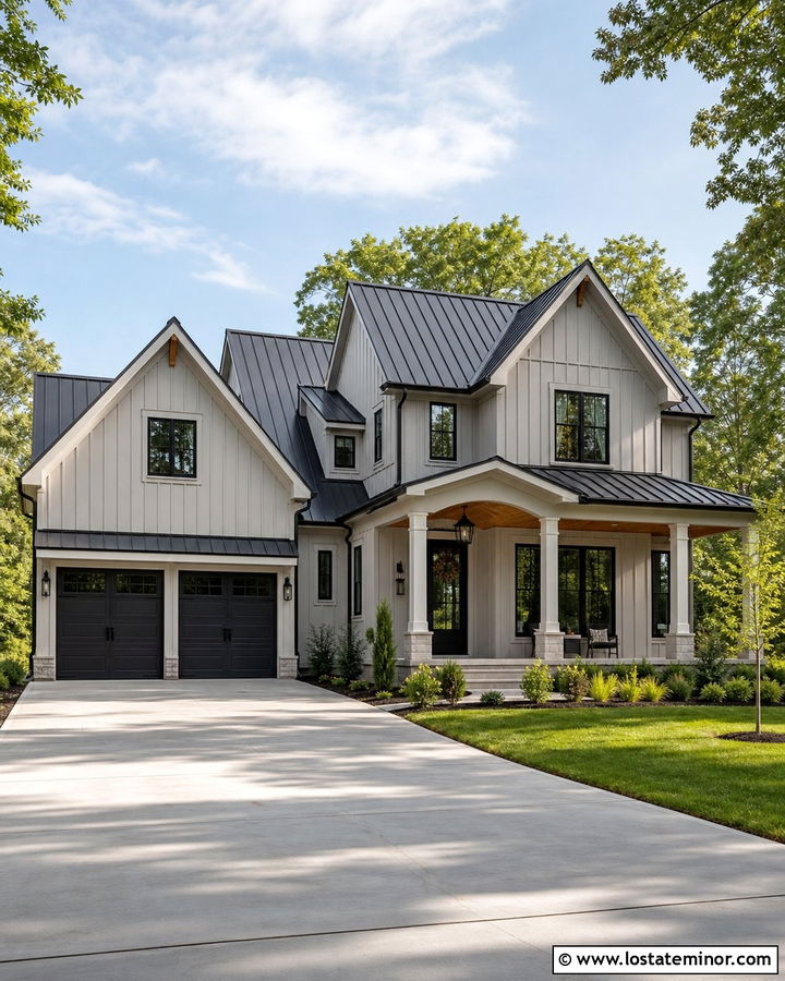 Dove Grey House With Black Garage Door - 30 Dove Grey House Design With Garage Door Ideas