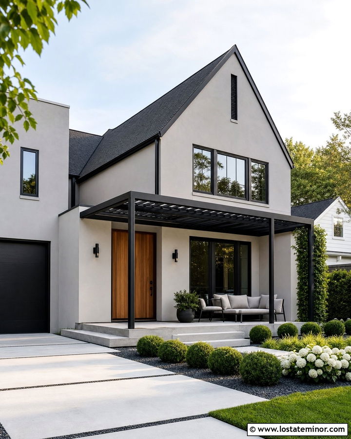 Dove Grey House With Black Pergola - 30 Dove Grey House Design With Pergola Ideas