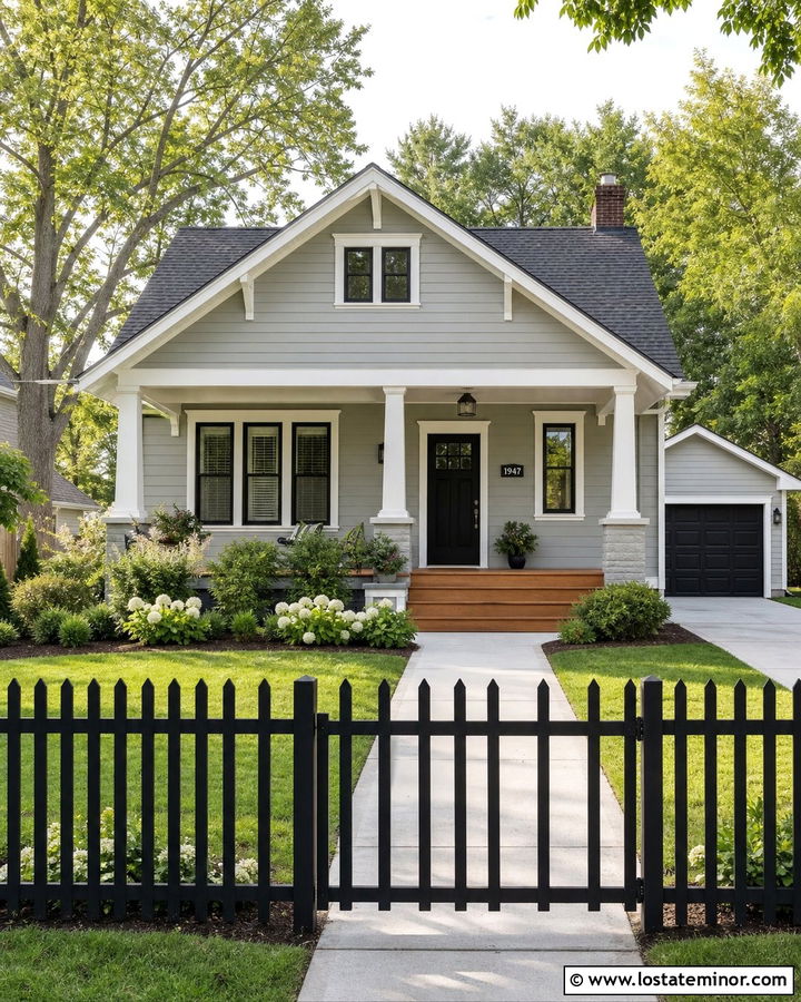 Dove Grey House With Black Picket Fence - 30 Dove Grey House Design With Fence Ideas