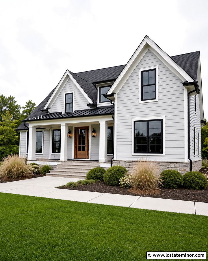 Dove Grey House With Black Window Frames - 30 Dove Grey House Design With Window Frames Ideas