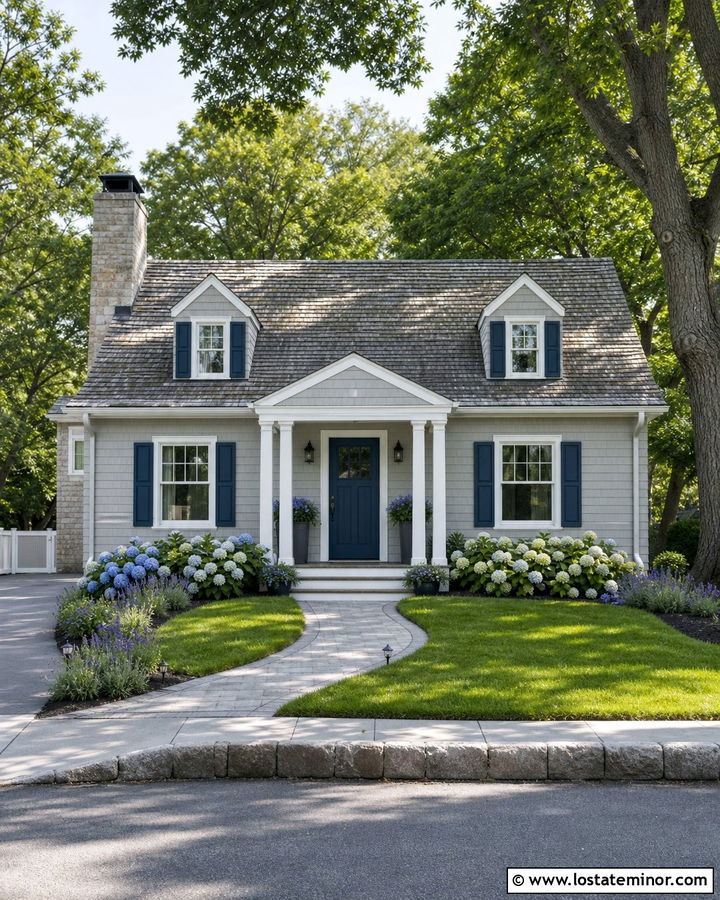 Dove Grey House With Blue Front Door And Shingles - 30 Dove Grey House Design With Shingles Ideas