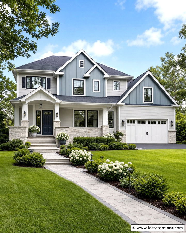 Dove Grey House With Blue Gables - 30 Dove Grey House Design With Gables Ideas