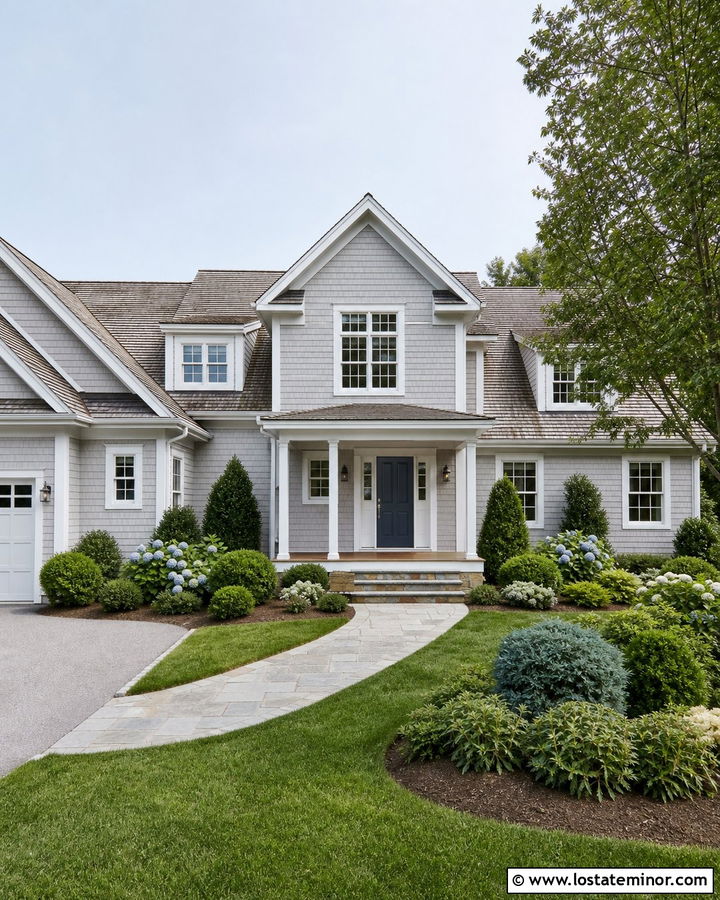 Dove Grey House With Blue Gray Front Door - 30 Dove Grey House Design With Front Door Ideas
