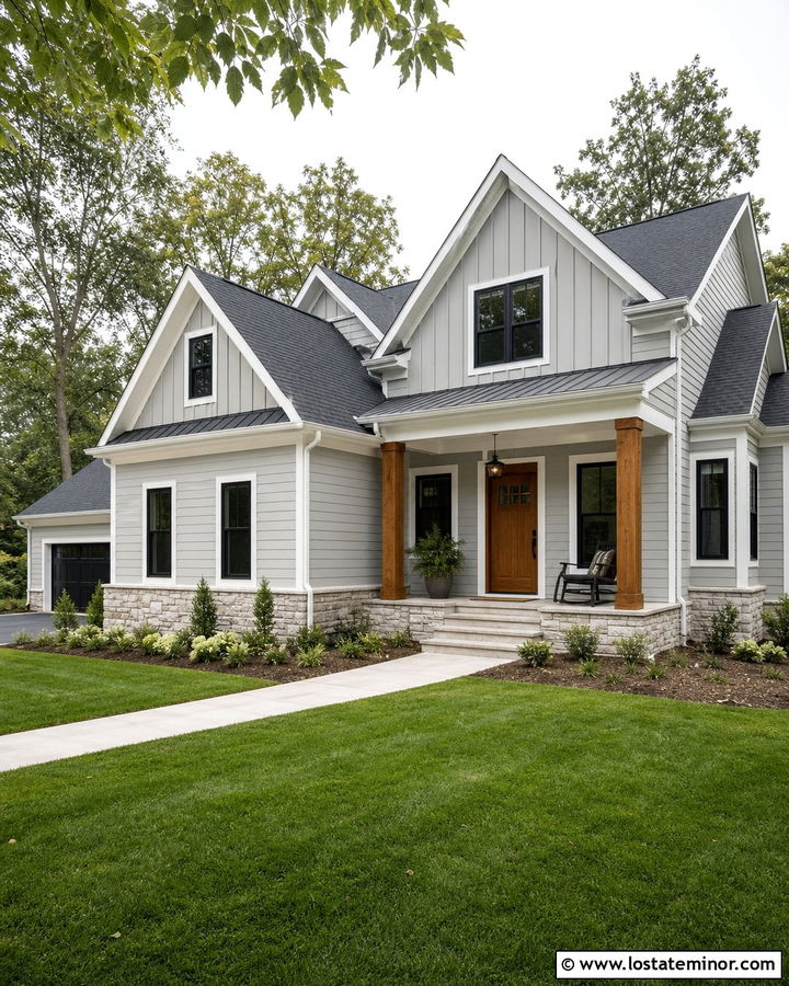 Dove Grey House With Board And Batten Gables - 30 Dove Grey House Design With Gables Ideas