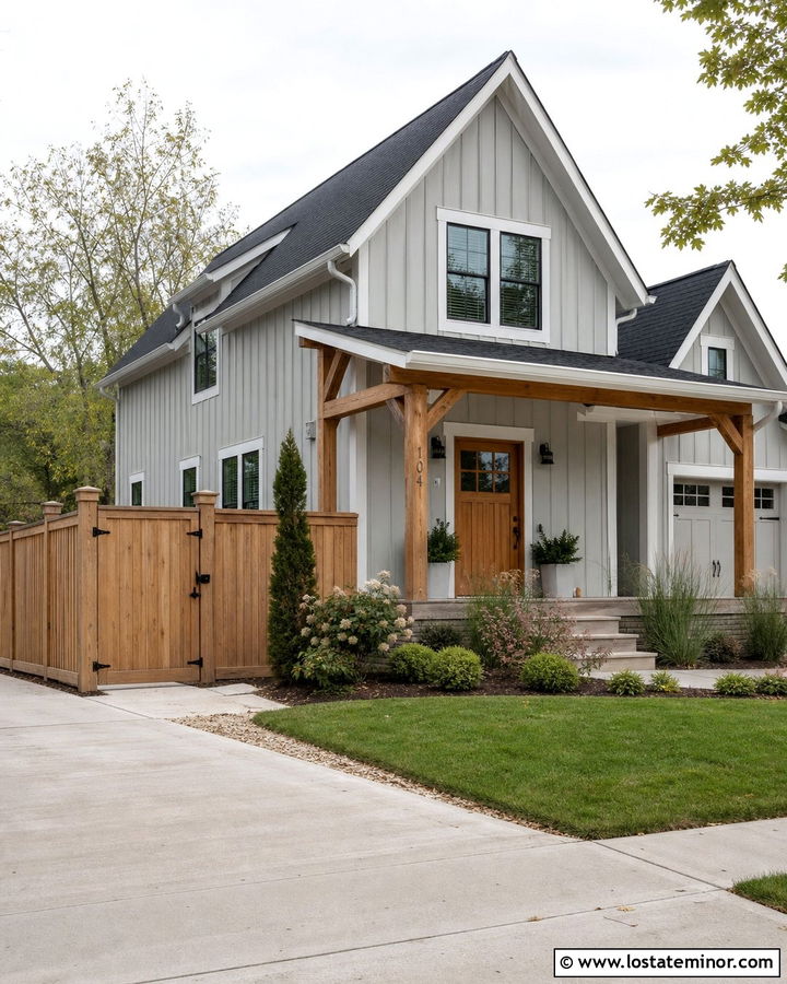 Dove Grey House With Board On Board Fence - 30 Dove Grey House Design With Fence Ideas